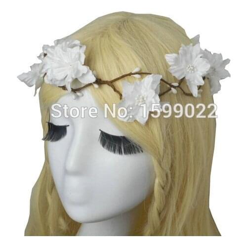 Handmade Princess Flower Halo Bridal White Costume Berry Rattan Headband Woodland Wedding Bride Hair Jewelry Women Headwear