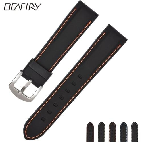 BEAFIRY Soft Silicone Rubber black Watch Band Strap20 22 24 26mm Waterproof Watchband white orange blue red yellow