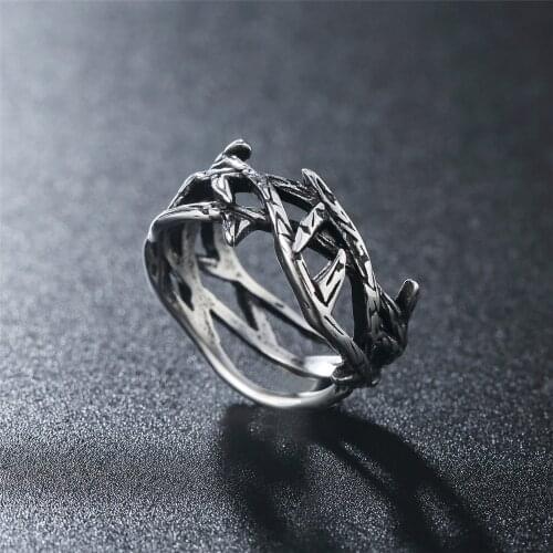 Retro Olive Branch Titanium Steel Finger Rings Punk Men Silver Plated Ring Gothic Men Street Hip Hop Motorcycle Party Jewelry