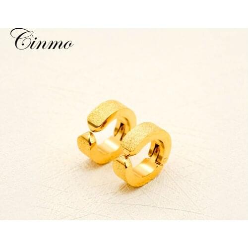 Cinmo Stainless Steel Matte Hoop Earrings For Men Women Hip Hop Statement Gold Fake Non Piercing Earrings Wholesale Ear Jewelry