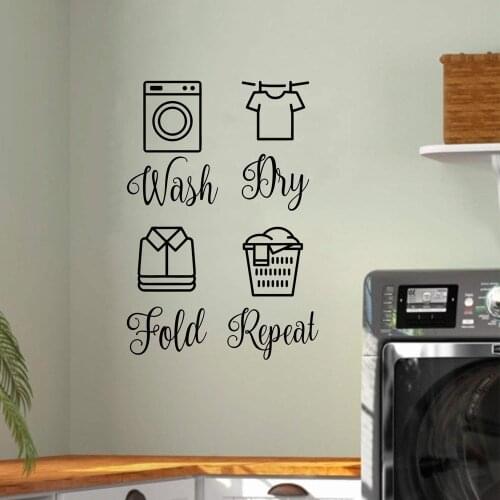 Wash Dry Fold Repeat Wall Sticker Home Decor Laundry Room Decoration Removable Art Wall Decals Vinyl Mural Poster