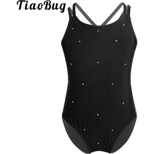 TiaoBug Kids Girls Spaghetti Straps Shiny Rhinestones Figure Skating Costume Ballet Dancewear Sports Workout Gymnastics Leotard