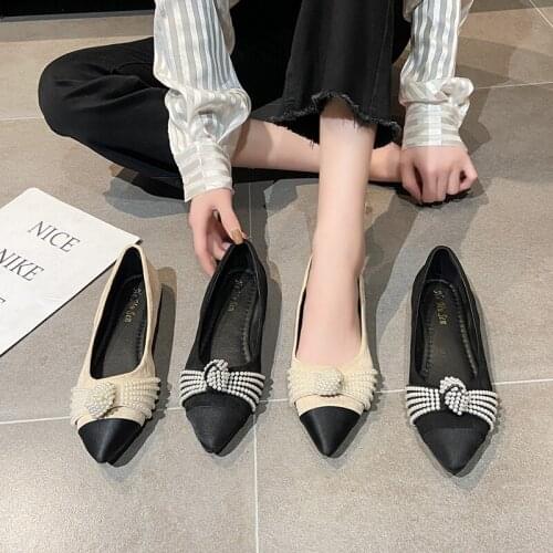 Shallow mouth single shoes spring and summer new all-match exquisite pearl pointed toe lazy shoes flat womens shoes