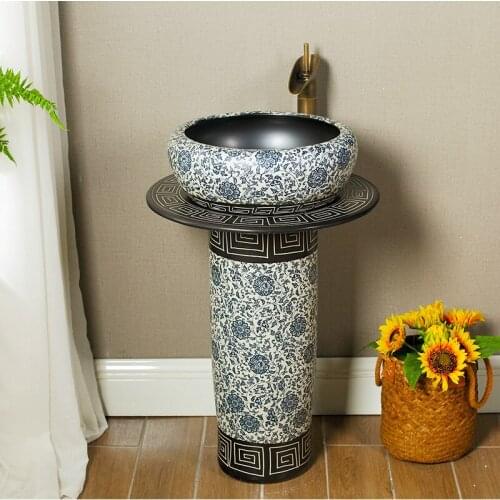 Pillar Basin Balcony Toilet Integrated Floor-to-floor Pillar Washbasin Ceramic Vertical Basin For Washing Face pedestal basin