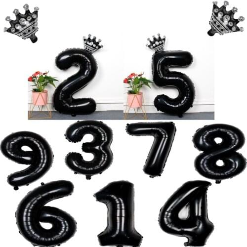 High quality 32 inch digital aluminum foil balloon crown kid birthday party decoration black large digital helium ball baby disp