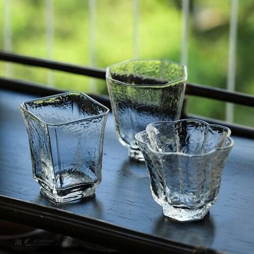 Japanese Frosted Octagonal Tea Cup Square Master Cup Crystal Glass Small Tea Cup Heat-resistant Kungfu Tea Set Wine Glasses