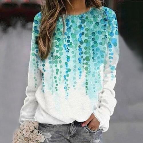 Women O-neck Printing Long Sleeves Polka Dots Printed T-shirt Pullover Blouses Easy Tops Daily All-match Lovely Girls T-shirt