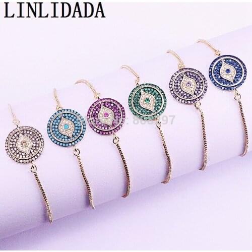 6Pcs Micro Pave CZ Cubic Zirconia Round Eye Charm Bracelet For Women Men Fashion Jewelry Gift