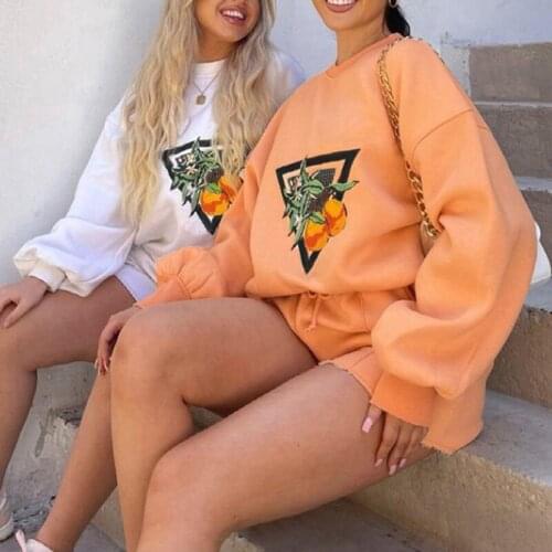SEASONS Fashion Casual Streetwear 2 Two Piece Set Women Print Long Sleeve Pullover Hoody And Drawstring Shorts Autumn ASSU83714