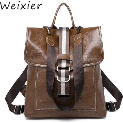 WEIXIER 2019 high quality pu leather vintage backpack women black solid soft Retro girls back pack female bag Casual daily AL-47