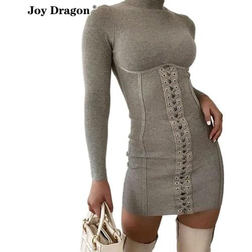Woman Long Sleeve Dress 2021 Autumn Winter Elegant Vintage Sexy Mini Bodycon Party Club Slim Bandage Dresses Female Clothing