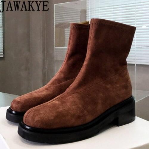 Winter Suede Leather Slim Ankle Boots Womans Luxury Brand Designer Boots Brown Black Beige Low Heel Short boots botas mujer