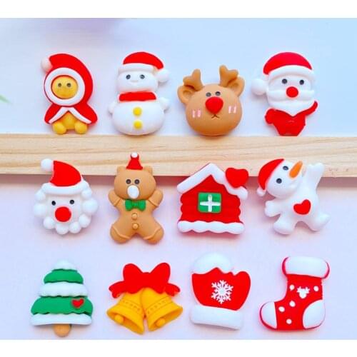 12pcs New Cute Resin Mini Christmas Series Flat Back Cabochon Scrapbook Kawaii DIY Embellishments Accessories Q23