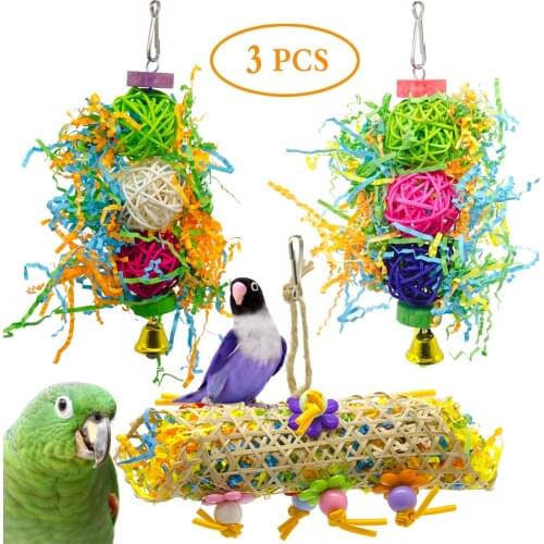 3pcs parrot toy bird toy rattan ball bamboo net brushed grass bite toy paper silk grass bite toy