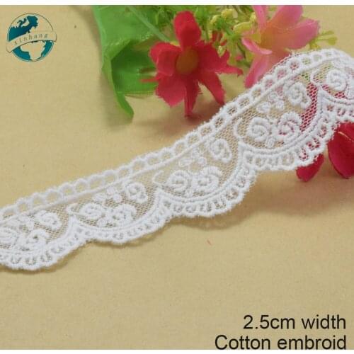 5yards 2.5cm white lace cotton embroidery lace french lace ribbon fabric guipure diy trims warp knitting sewing Accessories#3744