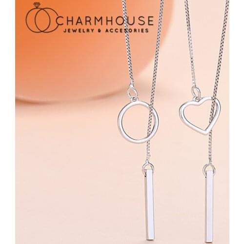 925 Silver Charm Necklaces For Women Geometric Pendant & Necklace Box Chain Collier Femme Wedding Jewelry Accesories Party Gifts