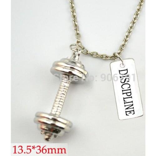Antique Silver plated Weightlifting barbell pendant and DISCIPLINE Charms sports Necklace
