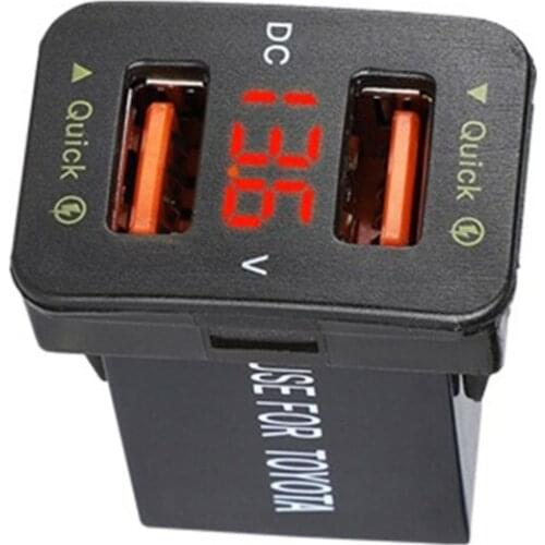 Dual Ports USB Car Charger QC3.0 12V-24V Automatic Adapter Mini LED Voltmeter Socket Quick Charge Compatible with-Toyota
