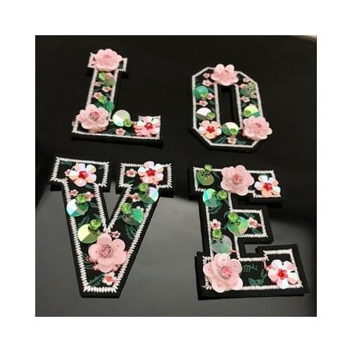 Letters Love Handmade Rhinestone beaded Patches for clothing Sew sequins iron patch applique embroidery parche for hats bags