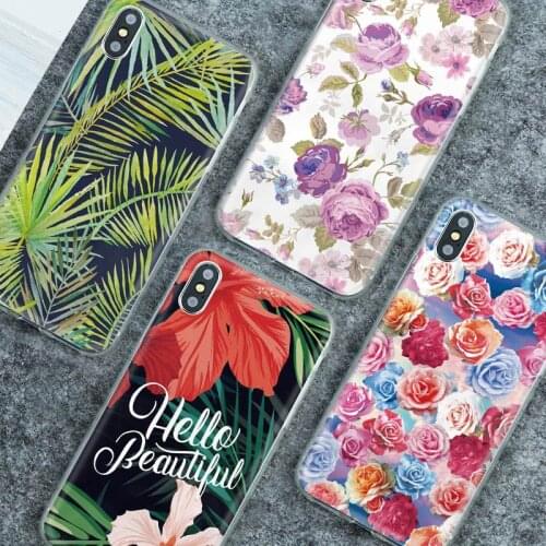 Flower Phone Case For iphone X 7 8 6 6s plus 5 5s SE Floral grass Soft Silicone TPU Transparent Protective Back Cover Painted