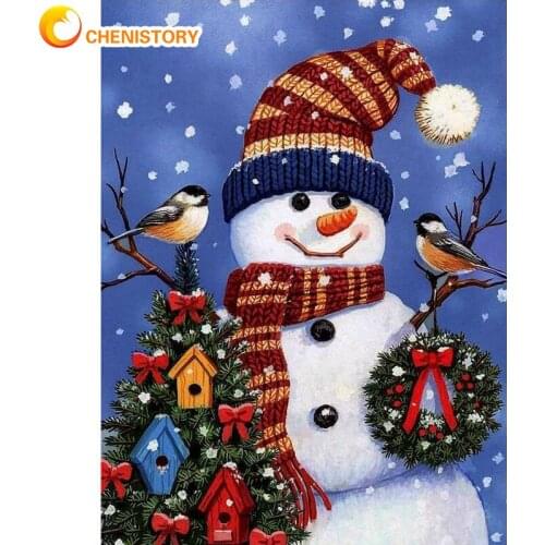 CHENISTORY Landscape Christmas Gift Coloring By Numbers Snowman Painting Kit Acrylic Paints Oil Painting Home Decor Adults Kid
