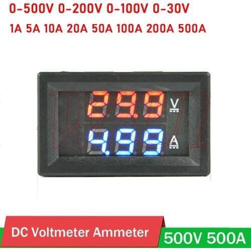 DC 500V 500A LED Digital Voltmeter Ammeter 200V 100V 1A 5A 10A 50A 100A 200A 3Bit 0.28" Dual Display Voltage Current METER