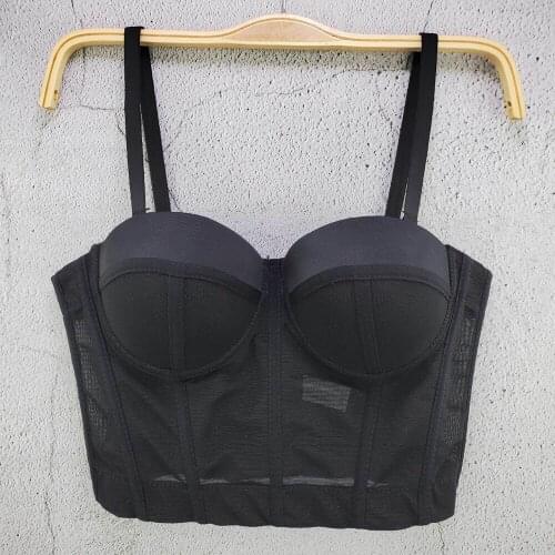 Cupnaya Women Sexy Gauze Stretch Crop Top Bustier Short Corset Bralette Inside Camisole Ladies Padded Tube Tank Vest Black White