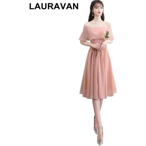 Elegant short off the shoulder show beautiful boat neck party sleeveless dress evening dresses blush for a special occasion