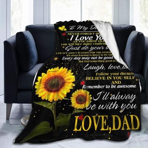 Sunflower to My Daughter from DAD Throw Fleece Blanket Flannel Ultra Soft Lightweight Microfiber Luxury Air Conditioner Quilt