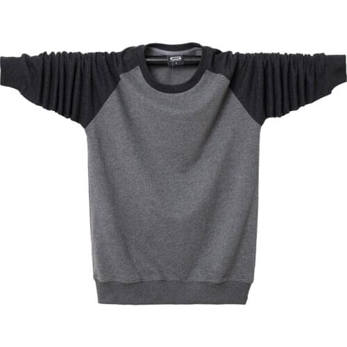Mens Autumn Long-sleeved T-shirt Fashion Stitching Design T-shirt Loose Casual Round Neck Cotton Pullover Large Size 5XL 6XL
