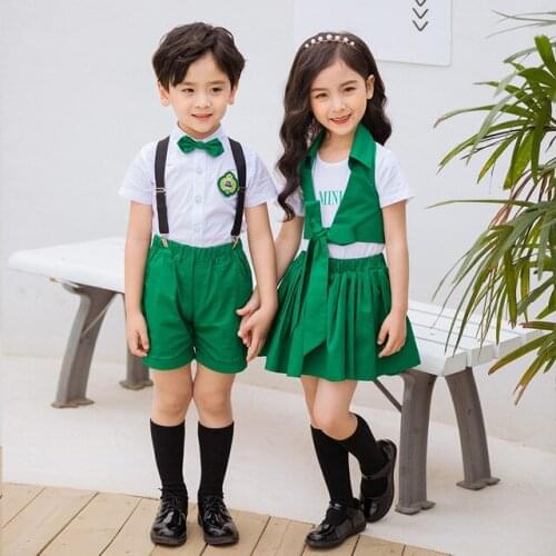 Boys Girls Summer T Shirt+Skirt /Shorts 2Pcs School Uniform Teenager Students Kindergarten Skirt Dress Performance Clothing Set