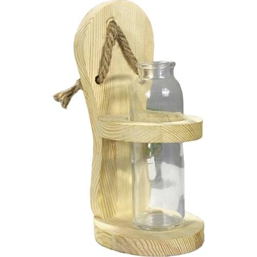 Hydroponic Glass Vase Hanging Planter Pots Plant Terrarium W/ Wooden