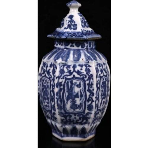 China seiko Blue and white ceramic hexagonal Jar crafts statue
