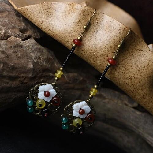 Classic Plalace New Original handmade stone dangle earrings ,New Ethnic jewelry humble shell flowers vinatge earrings