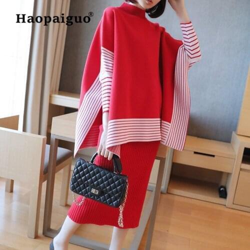 2 Piece Set Women Black Knitted Sweater and Elegant Casual Bandage Bodycon Winter Dress Women Two Piece Set Large Size