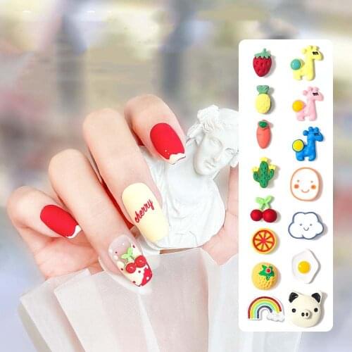 Summer Fruit Nail Art Jewelry Three-dimensional Strawberry Cute Smiley Face Yellow Pink Blue Giraffe Manicure Decoration