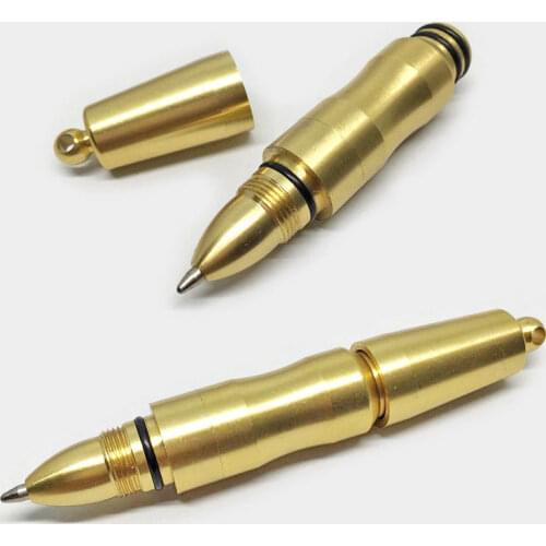 EDC Mini Brass Ballpoint Pen Short Heavy Metal Gold Copper Keychain Key Chains Key Ring DIY Fob Charms Pendant Pens Mens Gift