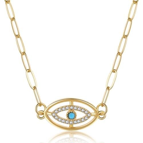 Fashion Gold Evil Eye Necklace For Women Pave Zircon Blue Eye PaperClip Chain Necklace Adjustable Female Party Jewelry Gifts