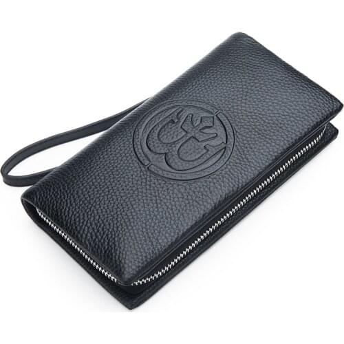 Mens Cowhide Day Clutch New Design Zipper Long Wallet Male Big Capacity Business Handbag Casual Phone Case Card Holder