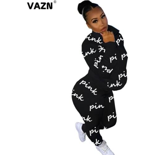 VAZN 2020 New Holiday Letter Print Women Age reduction Energetic Set Fashion Clothing Suit Women Full Sleeve Tracksuit