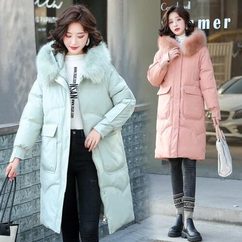2021 New Women Winter Jacket Long Coat Casual Parkas Fur Collar Hooded Thicken Warm Cotton Padded Parka Mujer Snow Coat Outwear