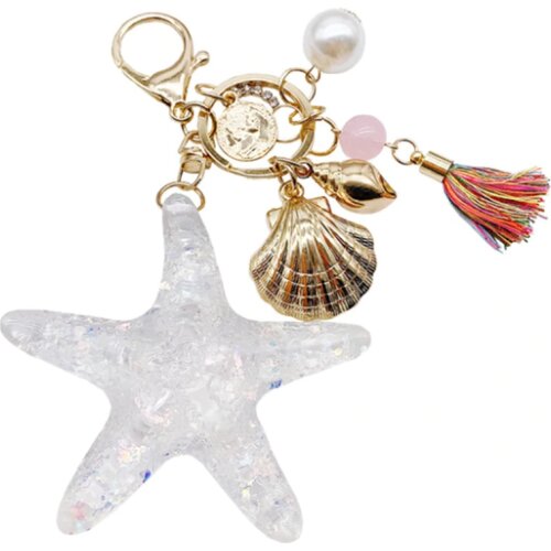 New Fantasy Cartoon Sea World Starfish Keychain Pentagram Crystal Key Chain Ladies Bag Car Key Pendant Jewelry