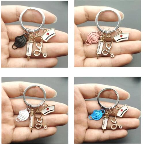 New Design Keychain Doctor Medical Tool Stethoscope Syringe Mask Key Ring Nurse Medical Student Gift Keychain Souvenir
