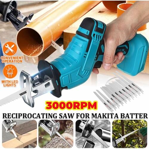 Drillpro 18V Cordless Reciprocating Saw Portable Electric Saw 10Pcs Saw Blades Wood Metal Cutting Machine for Makita 18V Battery