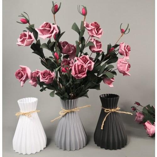 Plastic Flower Vases Imitation Ceramic Flower Pot Basket Nordic Style Decoration Tabletop Plants Home Bonsai Decor