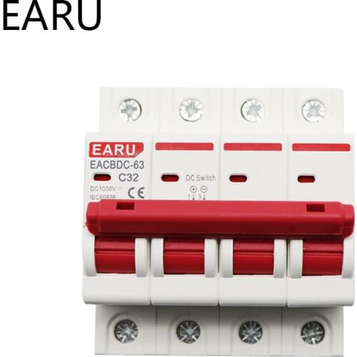DC 1000V 4P Solar Mini Circuit Breaker Overload Protection Switch 6A 10A 16A 20A 25A 32A 40A 50A 63A Photovoltaic PV System MCB