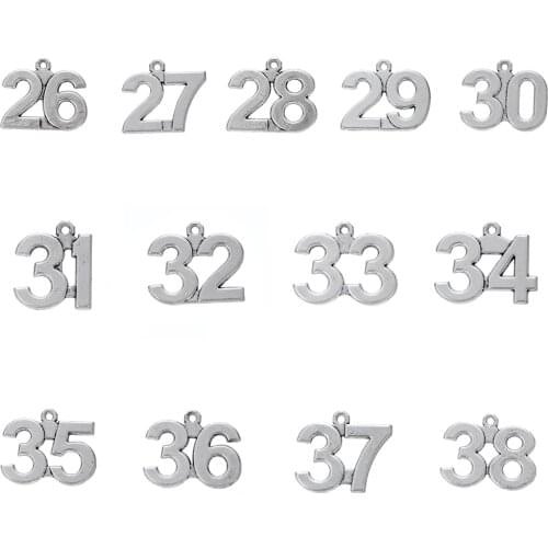 Skyrim 20pcs 26-38 Sliver Charm Metal Lucky Number for Jewelry making Necklace/Bracelet 26 27 28 29 30 31 32 33 34 35 36 37 38