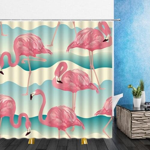 Animal Shower Curtains Horse Dog Pink Flamingo Cartoons Green Leaf Plant Bathroom Home Decor Waterproof Polyester Cloth Curtain