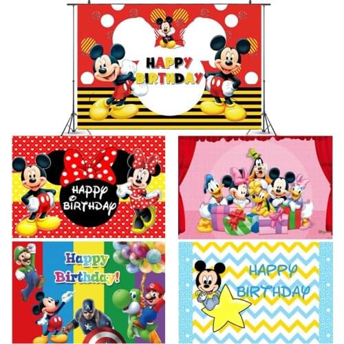 Cute Mickey Mouse Backdrops For Photographers Birthday Kids Party Backgrounds Vinyl Cloth 1st Baby Shower Photo Studio Backdrops