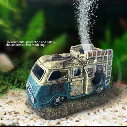 Medium Car Sightseeing Bus Fish Tank Landscaping Ornament Aquarium Decoration Artificial Bus Shape Aquarium Miniature Decor